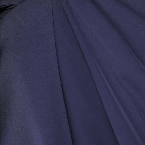 Rareism Women's Yulu Navy Satin Drop Collar Plain Cuffed Sleeve Midi Straight Fit Dress